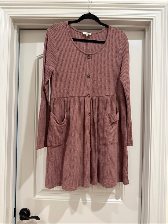 Umgee Dresses & Skirts - Umgee Mauve Button-Front Waffle Knit Mini Dress